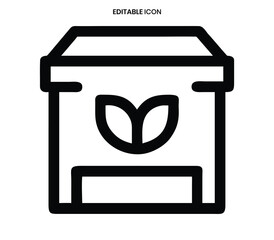 An outline icon depicts a takeaway food box with a leaf symbolizing eco friendly packaging