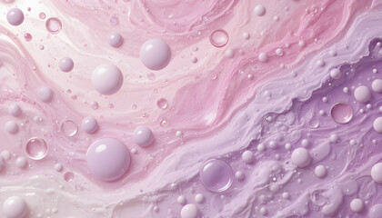 Abstract Detail of Pink and Lavender Swirling Cream with Glossy Bubbles and Ripples