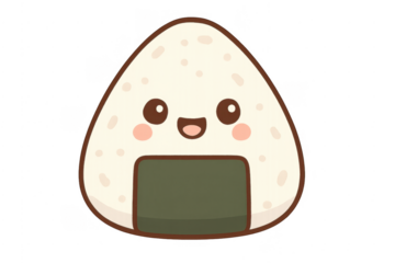Kawaii onigiri rice ball cartoon illustration with happy face