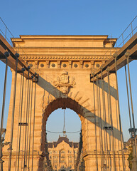 Obraz premium chain bridge budapest capital hungary central europe photographed from below