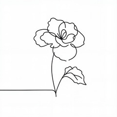 Minimalist line drawing of a flower with leaves on white background  
