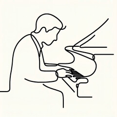 Line art of man playing piano in minimalist style  