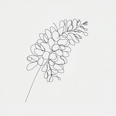 Abstract line drawing of a floral branch on a white background  