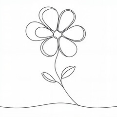 Simple line drawing of a flower with leaves on white background  