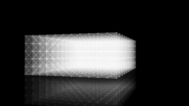 Hi-Tech Wireframe Cubic Structure Spinning Loop
Animation of an abstract minimal technology background with outlined shining and glowing wireframe cube logo spinning