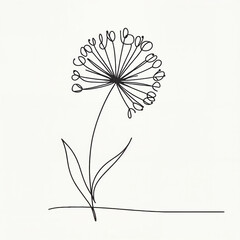 Simple line drawing of a flower with petals and leaves  
