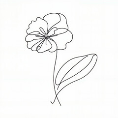 Simple line drawing of a single flower with leaves  