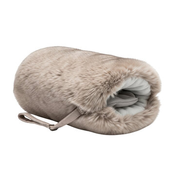 Plush faux fur hand warmer muff with grey lining and strap image