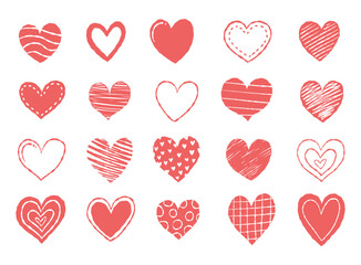 Vector set of cute hand drawn hearts of various styles. Simple decorative love illustrations. Valentine's day