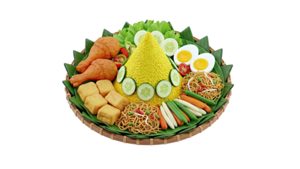 Nasi Tumpeng with Fried Chicken and Sides