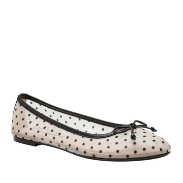 Sheer polka dot ballet flat with black trim and bow shoe
