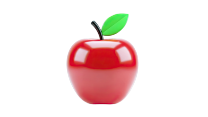 Shiny Red Apple with Green Leaf