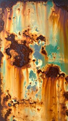 Oxidized metal shows layered rust patterns with hints of turquoise paint underneath