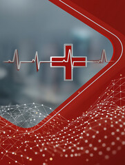 Medical Symbol and Digital Pulse: A striking graphic showcasing a medical cross symbol alongside a digital heartbeat, representing health and wellness within a dynamic digital landscape.