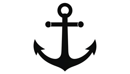 Simple black anchor, centered, against white. Symmetric, minimalist, nautical, marine