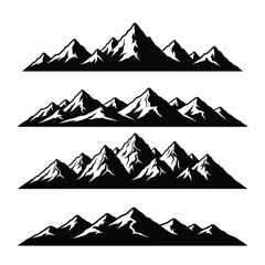 Black & White Mountain Range Silhouettes: Sharp Peaks, Snowy Accents - Nature, Adventure, Outdoor Design Graphics