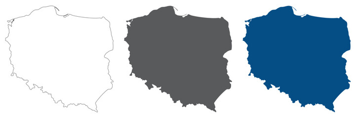 Poland map plain set. Map of Poland in high details  in blank set.
