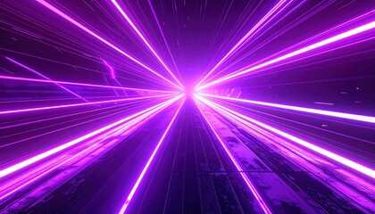 Abstract purple light streaks converge in a central point.