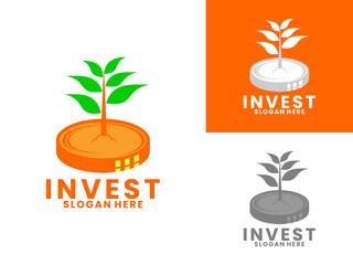 Coin with plant elegant logo design vector template. Economy Investment logo icon vector