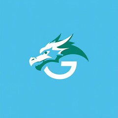 Dragon's head silhouette over white 'G' shape, teal background