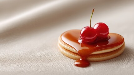Heart-shaped dessert with two cherries on top. Valentines day.