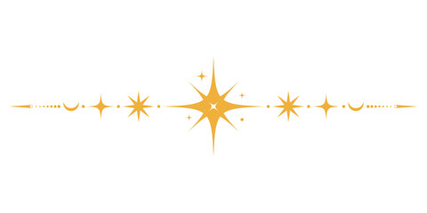 Magic border divider with stars and moon. Celestial mystic ornament. 