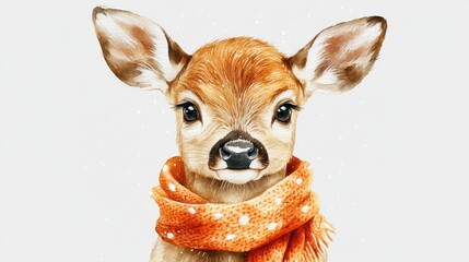 cute watercolor baby deer with flower crown, soft tone, white background