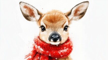 cute watercolor baby deer with flower crown, soft tone, white background