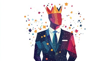 Man in suit, crown, stars