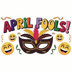 April Fools' Day Celebration with Masquerade Mask and Laughing Emojis