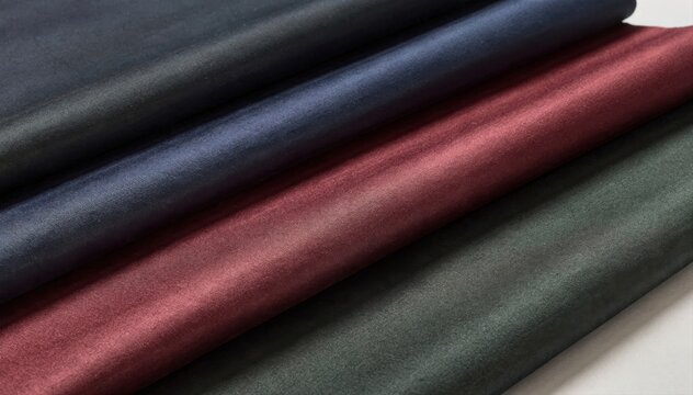Medium shot of piecedyed cotton textiles treated with caustic for mercerizing emphasizing even dye uptake and luxurious sheen on smooth fabric surfaces.