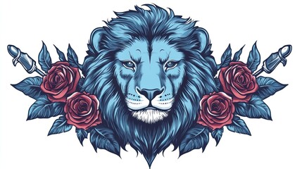 Obraz premium Majestic Lion Portrait with Roses