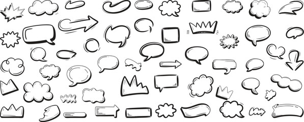 Collection of various speech bubbles, doodle, different shapes of Authenic Speech Balloons vector illustration.