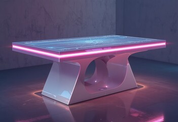 Futuristic digital interactive table with neon interface best for technology branding, innovation marketing, and sci-fi concepts, concept