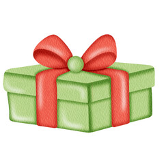 Watercolor Green Gift box. Christmas Gift box.