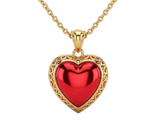 Gold heart pendant necklace isolated on transparent background