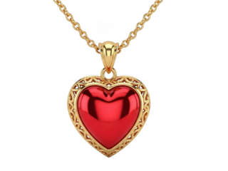 Gold heart pendant necklace isolated on transparent background