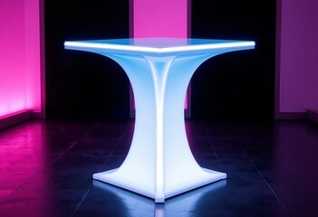 Futuristic glowing table podium with neon lighting best for product display, tech branding, and modern event marketing, concept