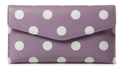 Purple polka dot cosmetic bag with flap style fabric design isolated