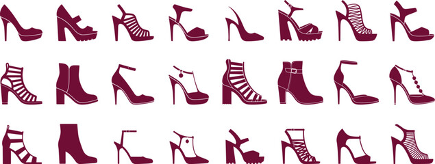 Collection of Women High Heels Silhouette,  Best Heels ideas,  Shoes, Ladies Footwear  Fashion concept for Elegant outfit design, fashion posters, shoe store banners, clothing catalogs, footwear brand