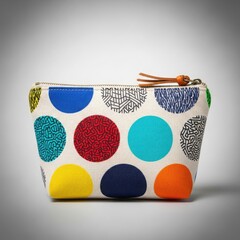 Colorful polka dot cosmetic bag with large round pattern isolated on white