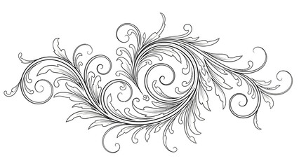 Fototapeta premium Ornate Flowing Scroll and Leaf Ornament, Intricate Decorative Design on Isolated White Background