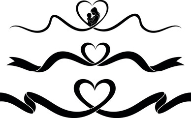 Heart ribbon vector illustration set for design isolated on transparent background