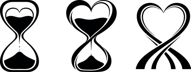 Heart hourglass vector illustration set of concepts isolated on transparent background