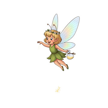 Tinker bell fairy flying with wings spread wide isolated on transparent background