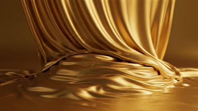 A luxurious gold fabric with smooth and shiny folds and creases
