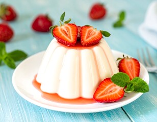 Fresh strawberry panna cotta dessert delight high resolution wallpaper