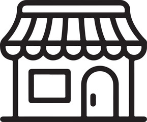 Simple line drawing of a storefront with an awning and doorway