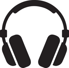Simple black and white illustration of over ear headphones on a white background