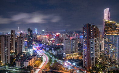 Fototapeta premium Shenzhen Luohu District Night Cityscape, Guangdong Province